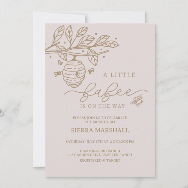 Invitation Babee, Bee Invitation, Bee Theme Baby shower, (Devant)