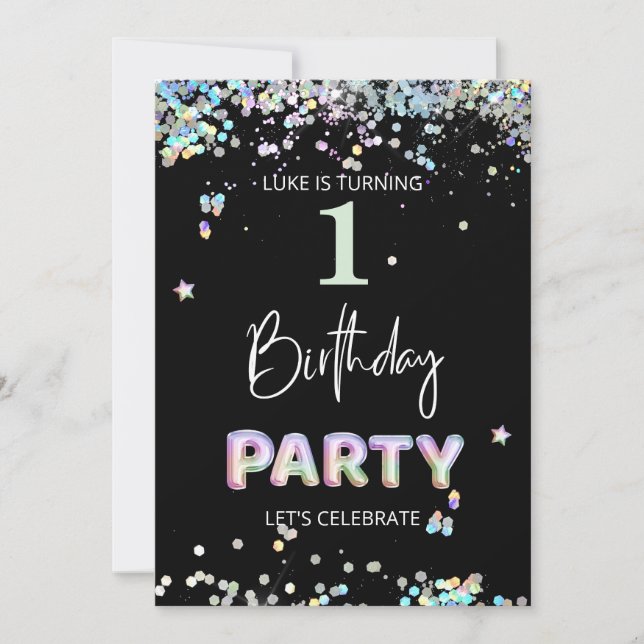 Invitation *~* BABY 1er Un premier ballon arc-en-ciel Anniver (Devant)