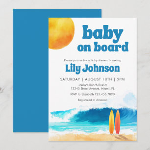 Invitation Baby à Bord Surf Beach Aquarelle Baby Shower