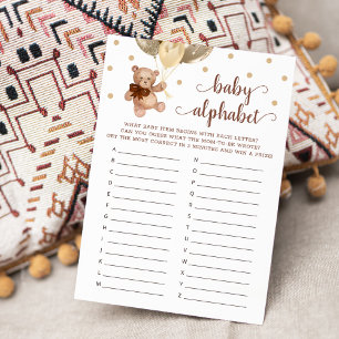 Invitation Baby Alphabet ABC Jeu Baby shower Teddy Bear Card