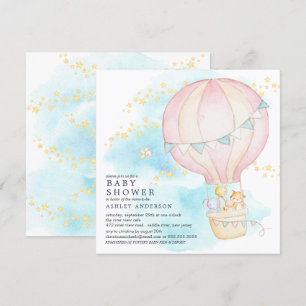 Invitation Baby Animals Hot Air Balloon Ride Baby Girl Douche