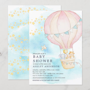 Invitation Baby Animals Hot Air Balloon Ride Baby Girl Douche