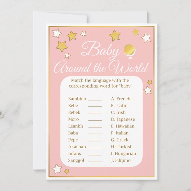 Invitation Baby Around World Shower Game Gold Rose Star (Devant)