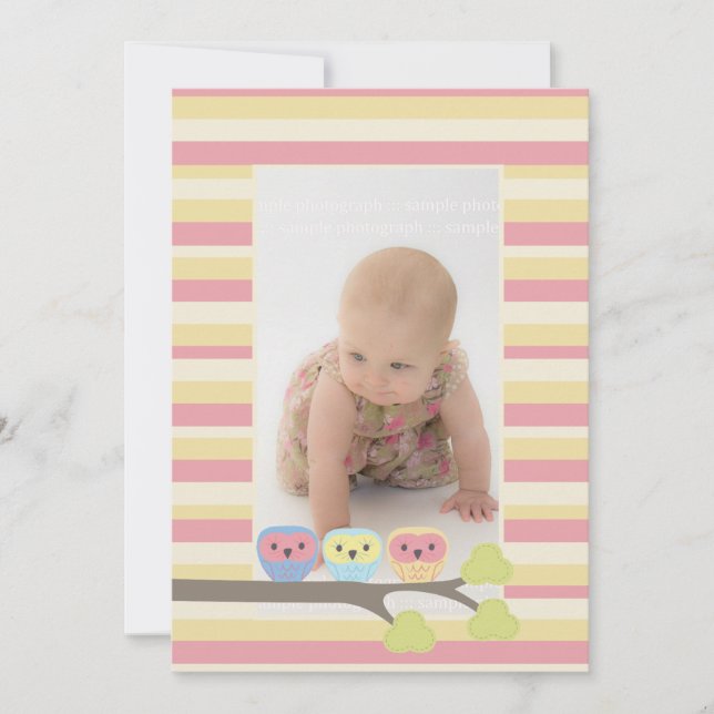 Invitation Baby Baptism Christening Cute Owls Photo Invitatio (Devant)