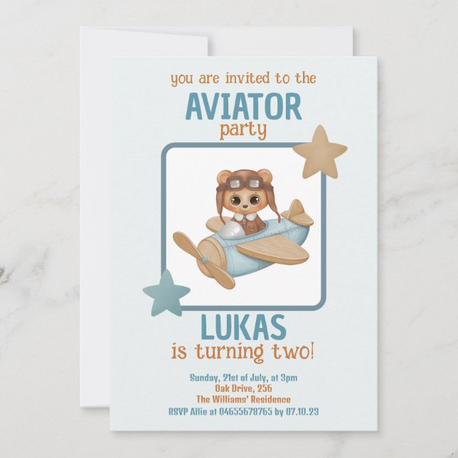 Invitation Baby Bear Aviator Party Boy Anniversaire (Devant)