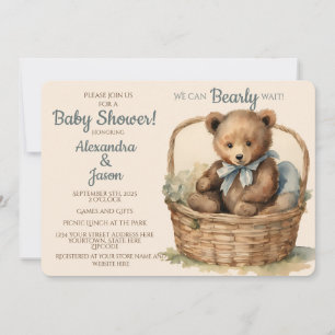 Invitation Baby Bear Boys Bearly Wait Baby shower