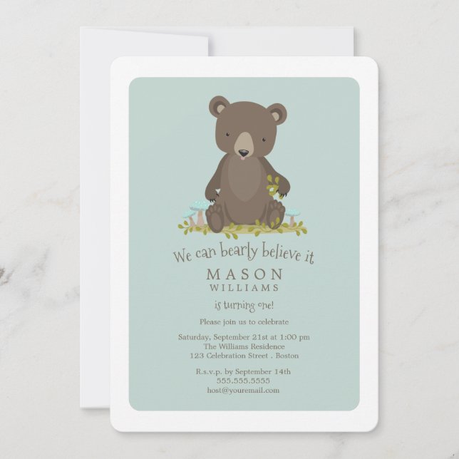 Invitation Baby Bear Cub Animal Thème Anniversaire (Devant)