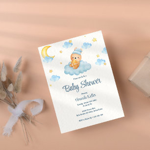 Invitation Baby Bear Sleep Star Blue Cloud Baby shower