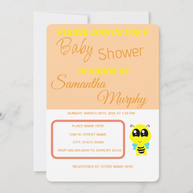 Invitation Baby Bee | Invitación de Baby Shower (Devant)