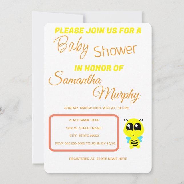 Invitation Baby Bee | Invitación de Baby Shower (Devant)