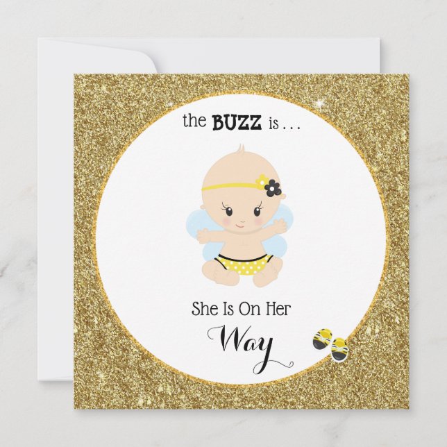 Invitation *~* Baby Bee Parties scintillant Baby Girl Shower  (Devant)