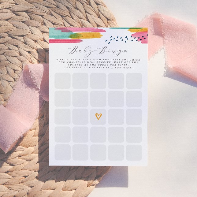 Invitation Baby Bingo Moderne Abstrait rose & bleu Aquarelle (Créateur téléchargé)