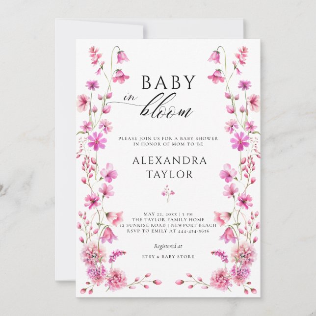 Invitation Baby Bloom Fleur sauvage Garden Bold Rose Girl Dou (Devant)