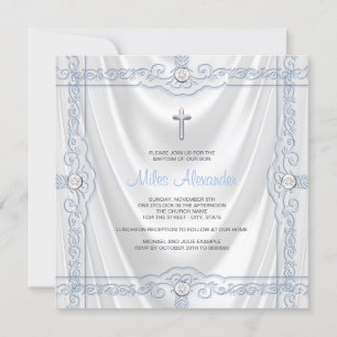 Invitation Baby Blue Baptism Christening White Satin