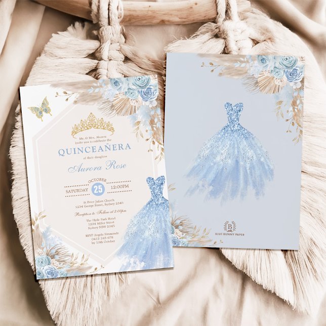 Invitation Baby Blue Boho Floral Quinceañera 15e anniversaire (Créateur téléchargé)