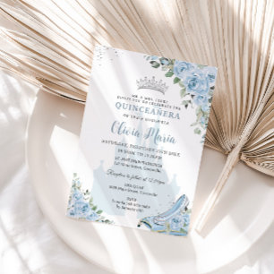 Invitation Baby Blue Floral Princess Chaussure en verre Quinc
