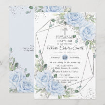 Baby Blue Floral Silver Baptism Christening 