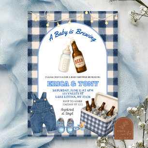 Invitation Baby Blue Gingham est en train de brasser de la bi