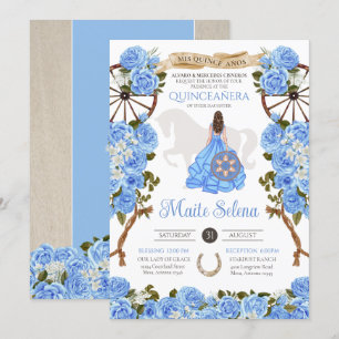 Invitation Baby Blue Quinceanera Élégant Rose Western Charra
