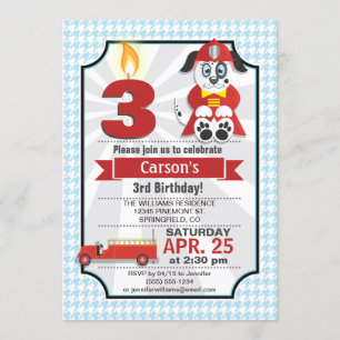 Invitation Baby Blue & Red Firefighter, fête d'anniversaire p