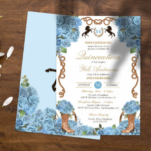 Invitation Baby Blue Rose Western Charra Quinceañera