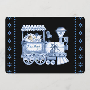 Invitation Baby Blue Train Baby Boy Shower