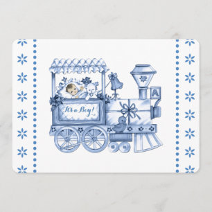 Invitation Baby Blue Train Baby Boy Shower