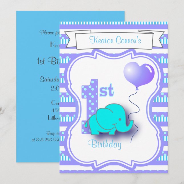 Invitation Baby Boy 1er anniversaire fête (Devant / Derrière)