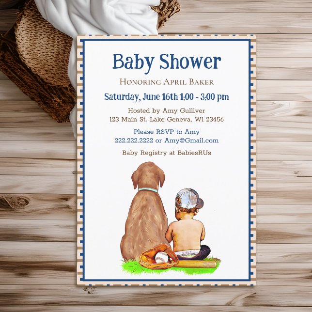 Invitation Baby Boy and Dog Baseball Baby shower à thème (Créateur téléchargé)