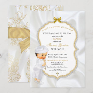 Invitation Baby Boy Baptism Christening Gold Cross