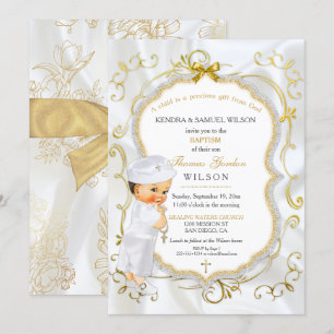 Invitation Baby Boy Baptism Christening Gold Cross Parties sc