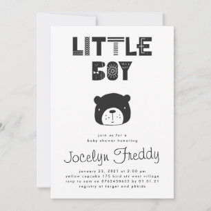 Invitation Baby Boy Bear Baby shower noir et blanc