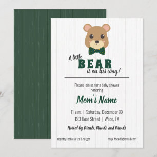 Invitation Baby Boy Bear Green & Gold Baby shower