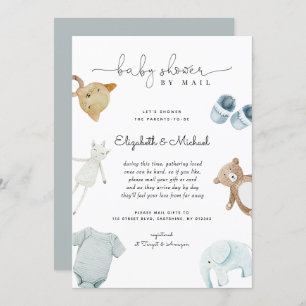 Invitation Baby Boy Blue Boho Aquarelle Baby shower Par Mail