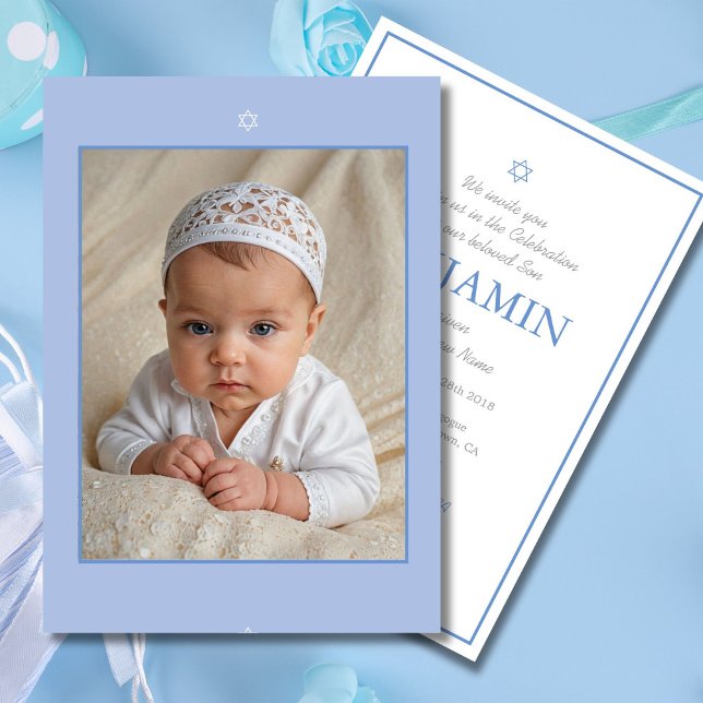 Invitation Baby Boy Cérémonie de baptême Photo hébraïque juiv (Créateur téléchargé)