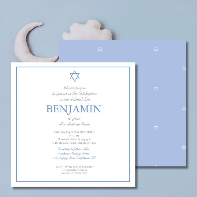 Invitation Baby Boy Cérémonie de désignation Carré juif hébre (Créateur téléchargé)