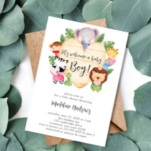 Invitation Baby Boy Cute Safari Animaux Baby shower