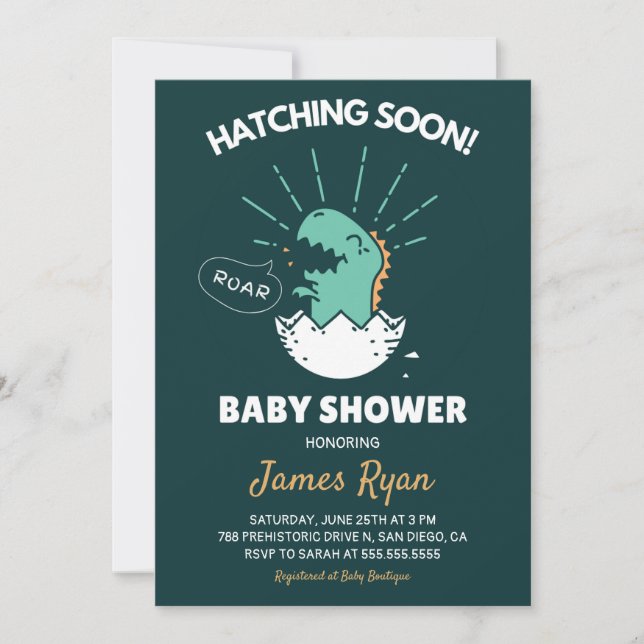 Invitation Baby Boy Douche : Dinosaure Hatching Bientôt Invit (Devant)