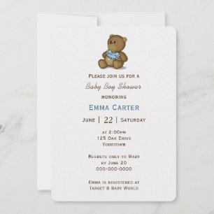 Invitation Baby Boy Douche Teddy Ours