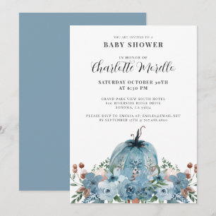 Invitation Baby Boy Dusty Blue Automne Citrouille