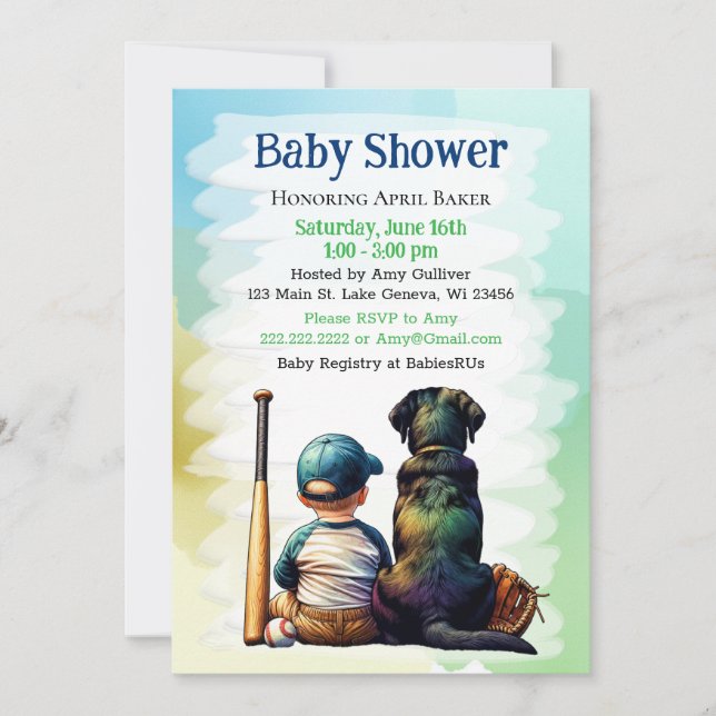 Invitation Baby Boy et Black Lab Baseball Baby shower thémati (Devant)
