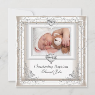 Invitation Baby Boy Girl Cream Christening Baptism Cross
