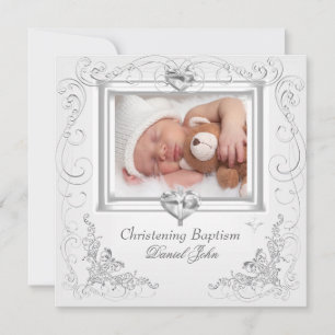Invitation Baby Boy Girl White Christening Baptême Cross 2
