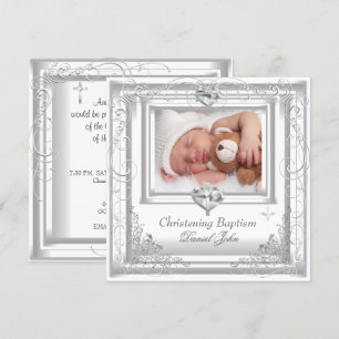 Invitation Baby Boy Girl White Christening Baptism Cross