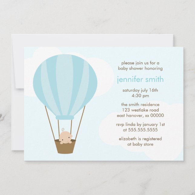 Invitation Baby Boy in Blue Balloon (Devant)