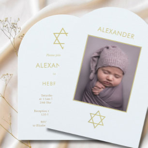 Invitation Baby Boy Juif Nom Photo Blue Gold Religieux
