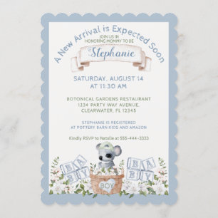 Invitation Baby Boy Koala Hot Air Balloon Aquarelle Douche