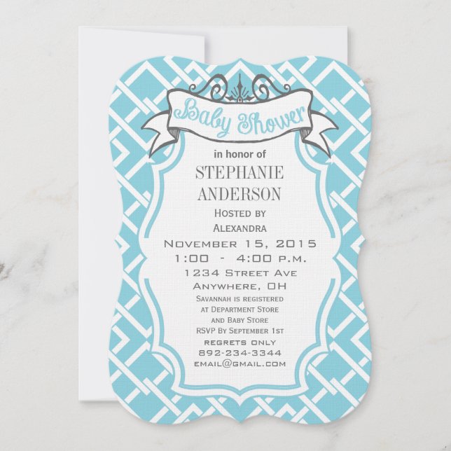 Invitation Baby Boy moderne Carré géométrique Motif douche (Devant)
