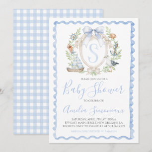 Invitation Baby Boy Nautical Shower Preppy Blue Sailing