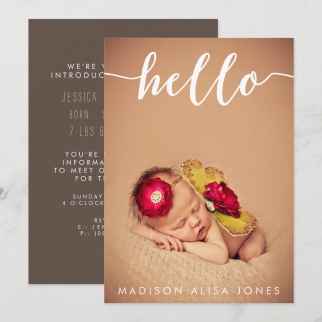 Invitation Baby Boy ou Girl Hello Photo Annonces de naissance (Devant / Derrière)